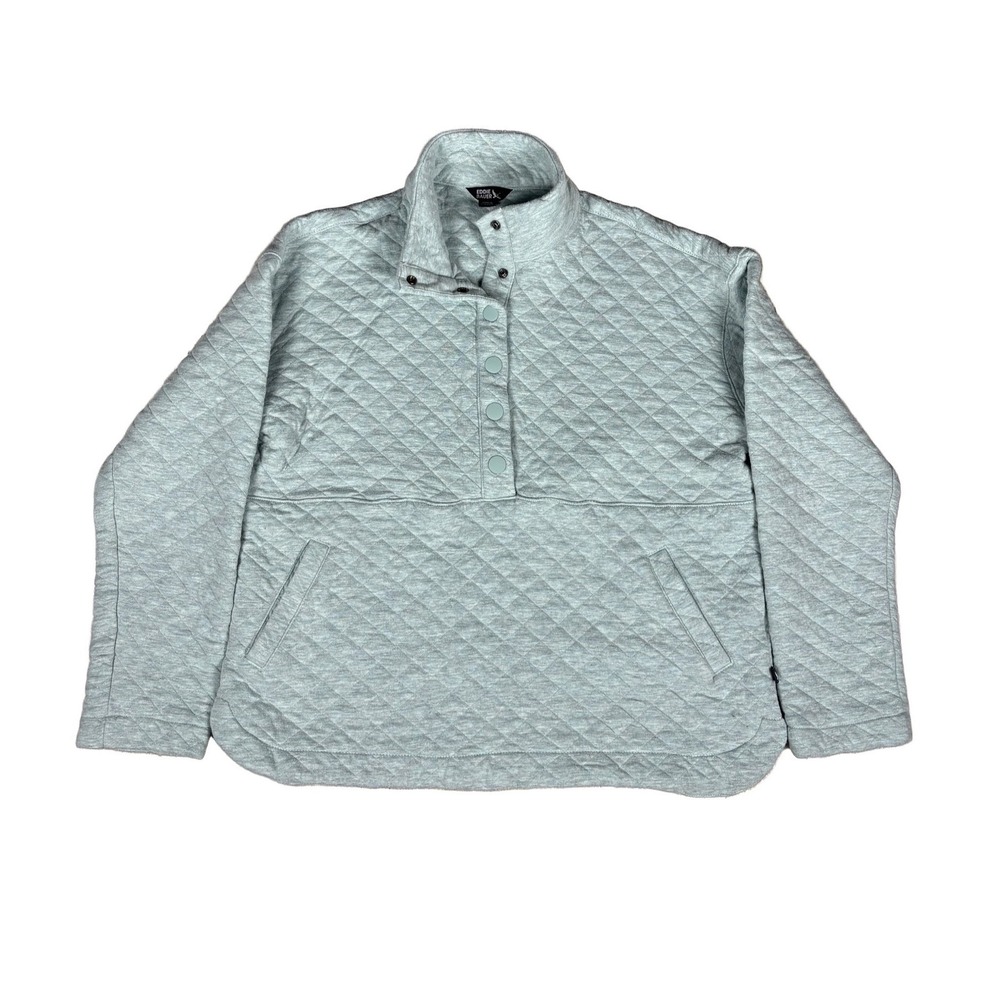 Eddie Bauer Quilted Snap Pullover Sweatshirt Women's L Light green Cotton Blend